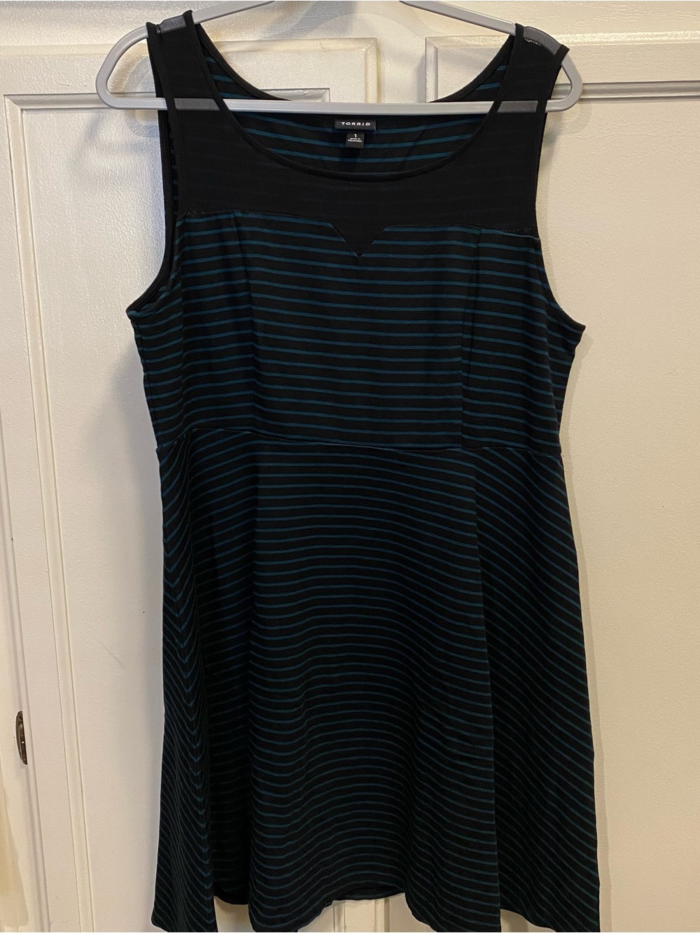 torrid Black & Teal Striped Sleeveless Fit-and-Flare Mini Dress